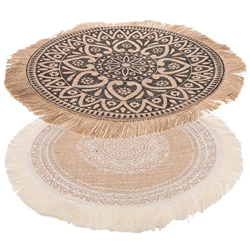 Trivet 2pcs Mandala Placemat Cotton Woven Macrame Tassels Table Mats Washable Round Burlap Placemats Natural Jute Coasters for Kitchen Table Woven Placemats Round Placemats Round Placemats