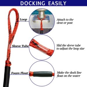 4 Pack Bungee Boat Dock Line with Stainless Steel Clip 3FT Mooring Rope Boat Accessories Docking Lines PWC Dockline for Boats Kayak, Jet Ski, Pontoon, Canoe, Power Boat WaveRunner(Red&Black)