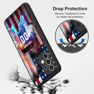 Personalized Ice Hockey vs Name Number US Flag Decor Rubber Cover Phone Case for Samsung Galaxy A53 5G/A03S/A02S/A10E/A12/A13/A32/A33/A42/A51/A52/A71 Custom Hockey Phone Case (America Flag)