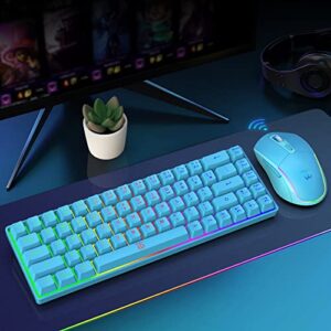 Snpurdiri 60% Wireless Gaming Keyboard and Mouse Combo,LED Backlit Rechargeable 2000mAh Battery,Small Membrane But Mechanical Feel Keyboard + 6D 3200DPI Mice for Gaming,Business Office（Blue
