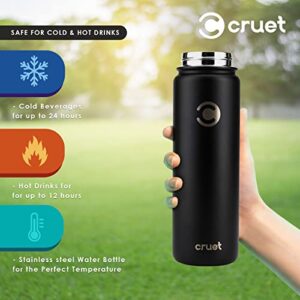 Insulated Water Bottle With 2 Lids By Cruet- Stainless Steel Double-Walled Leakproof Thermos With Straw Lid For Cold Drinks, Flip Lid For Hot Beverages, Vacuum Insulated, Reusable Modern Bottle- 24oz