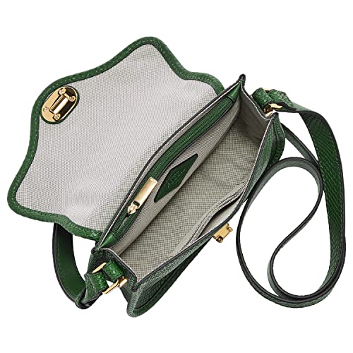 Fossil Women's Heritage Leather Mini Flap Crossbody Purse Handbag, Green Python (Model: ZB1874310)