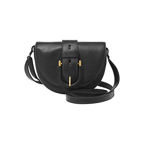 Fossil Women's Harwell Leather Small Flap Crossbody Purse Handbag, Black (Model: ZB1853001)