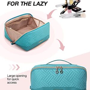 BAGSMART Makeup Bag Cosmetic Bag, Travel Makeup Bag,Water-resistent Makeup Bags for Women Portable Pouch Open Flat Make Up Organizer Bag for Toiletries, Brushes, Teal