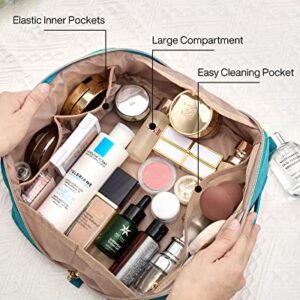 BAGSMART Makeup Bag Cosmetic Bag, Travel Makeup Bag,Water-resistent Makeup Bags for Women Portable Pouch Open Flat Make Up Organizer Bag for Toiletries, Brushes, Teal