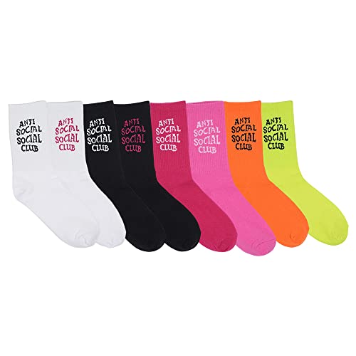 5/8 Pairs Unisex ANTI SOCIAL ANTI CLUB Letter Slogan Crew Socks, Stylish Hip Hop Graffiti Street Socks for Teens (Value Pack D-8 Pairs,Unisex Adult,Unisex,Adult,US,Alpha,Medium,Regular,Regular)