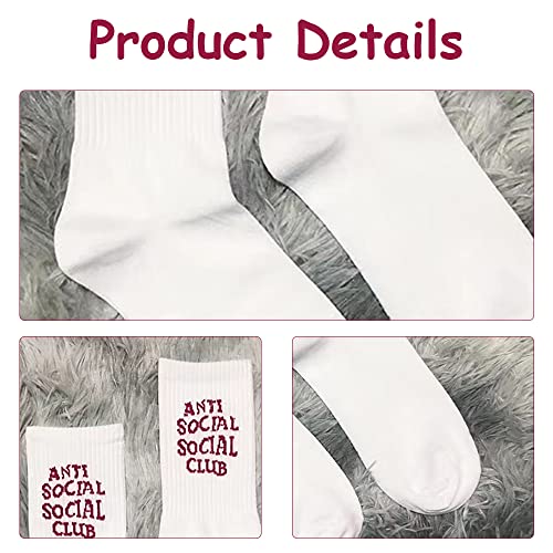 5/8 Pairs Unisex ANTI SOCIAL ANTI CLUB Letter Slogan Crew Socks, Stylish Hip Hop Graffiti Street Socks for Teens (Value Pack D-8 Pairs,Unisex Adult,Unisex,Adult,US,Alpha,Medium,Regular,Regular)