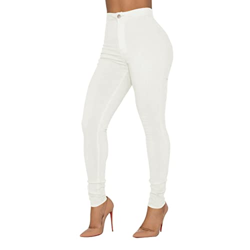 Joriou Women's High Waisted Skinny Jeans Colored Stretchy Pants Denim Jeggings White L