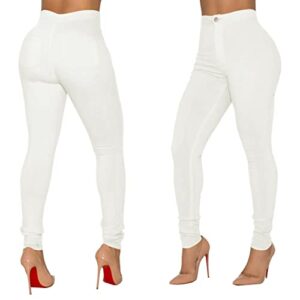 Joriou Women's High Waisted Skinny Jeans Colored Stretchy Pants Denim Jeggings White L