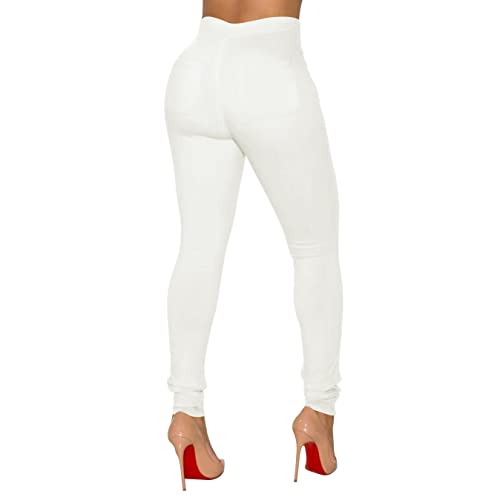 Joriou Women's High Waisted Skinny Jeans Colored Stretchy Pants Denim Jeggings White L