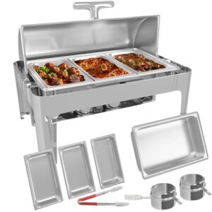 ncoen roll top chafing dish buffet-set, 9qt stainless steel chafing server set for catering commercial chafers buffet warmer for parties, wedding, banquet, events halloween (3 pans)
