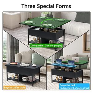 cosimates Lift Top Coffee Table ，4 in 1 Multi-Function Coffee Table with Hidden Compartment ，Modern Lift Tabletop Dining Table for Living Room Reception/Home Office, Black