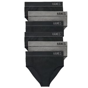 hanes women's originals seamless stretchy ribbed hi-leg bikini panties pack, assorted, 6-pack, black/heritage grey marle, x large