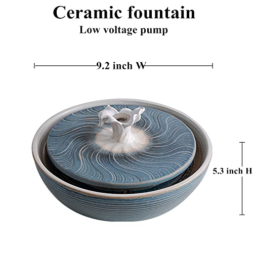 Ceramic Tabletop Water Fountain Feature for Indoor and Outdoor Home Decoration Table Desktop Office (Blue)