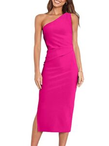 anrabess women's summer one shoulder ruched bodycon sleeveless slit cocktail party wedding midi dresses ci872-meihong-l