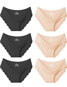 kiench teens girls seamless underwear no show bikini panties tagless 6-pack us xl / size 22 / 16-18 years / women panty size 7, black & beige