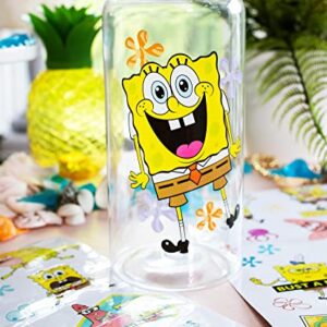 Silver Buffalo SpongeBob SquarePants Happy Laugh Flowers 32-Ounce Twist Spout Water Bottle And Sticker Set | BPA-Free Plastic Sports Jug