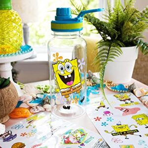 Silver Buffalo SpongeBob SquarePants Happy Laugh Flowers 32-Ounce Twist Spout Water Bottle And Sticker Set | BPA-Free Plastic Sports Jug