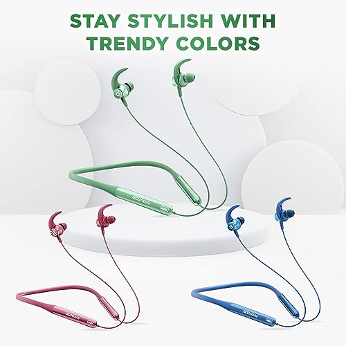 GIZMORE Giz Mn227 Bang Bluetooth Wireless 5.2 in Ear Neckband, Up to 40 Hrs Playtime, Dual Pairing, Touch Controls, Magnetic Smart Buds, Fast Caharge Neckband (Green)