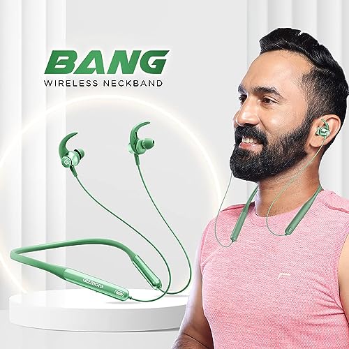 GIZMORE Giz Mn227 Bang Bluetooth Wireless 5.2 in Ear Neckband, Up to 40 Hrs Playtime, Dual Pairing, Touch Controls, Magnetic Smart Buds, Fast Caharge Neckband (Green)