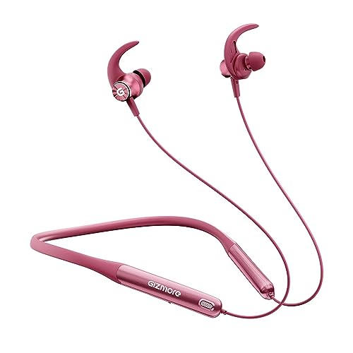 GIZMORE Giz Mn227 Bang Bluetooth Wireless 5.2 in Ear Neckband, Up to 40 Hrs Playtime, Dual Pairing, Touch Controls, Magnetic Smart Buds, Fast Caharge Neckband (Pink)