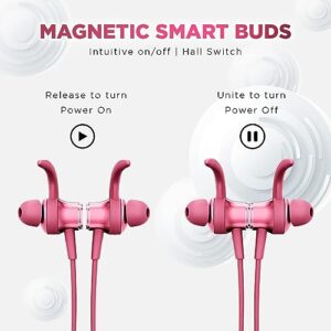 GIZMORE Giz Mn227 Bang Bluetooth Wireless 5.2 in Ear Neckband, Up to 40 Hrs Playtime, Dual Pairing, Touch Controls, Magnetic Smart Buds, Fast Caharge Neckband (Pink)