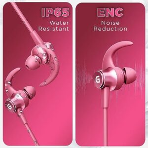 GIZMORE Giz Mn227 Bang Bluetooth Wireless 5.2 in Ear Neckband, Up to 40 Hrs Playtime, Dual Pairing, Touch Controls, Magnetic Smart Buds, Fast Caharge Neckband (Pink)