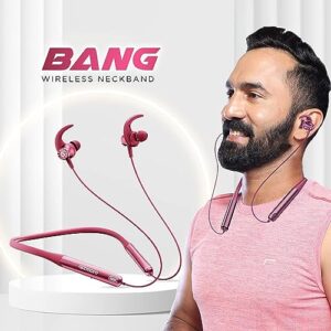 GIZMORE Giz Mn227 Bang Bluetooth Wireless 5.2 in Ear Neckband, Up to 40 Hrs Playtime, Dual Pairing, Touch Controls, Magnetic Smart Buds, Fast Caharge Neckband (Pink)