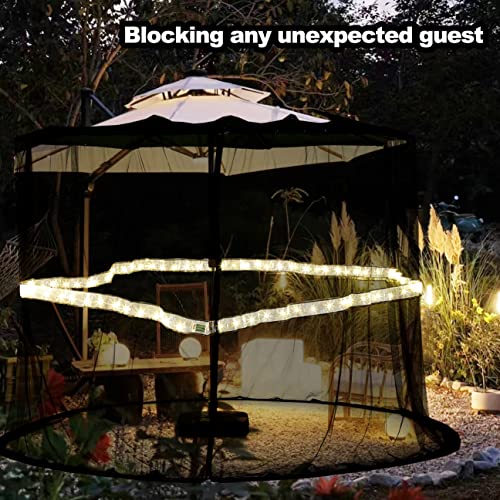 DOOSARG 7.5-10FT Umbrella Netting for Outdoor Umbrellas, Patio Umbrella Mosquito Netting with Led Strip Lights, Adjustable Rope, Fits 9Ft Outdoor Table Umbrellas (Black)