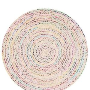 Indian-Shoppers Handmade Jute Fabric Round Mat Floor Decorative Round Area Rugs Hand Woven Beach Throw Mat Vintage Bedroom Decor