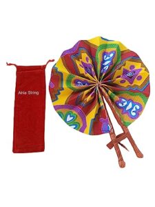 african fabric folding fan: church, ankara, multicolor, kente, leather, wedding, sports, and pouch included