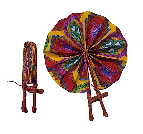 African Fabric Folding Fan: Church, Ankara, Multicolor, kente, Leather, Wedding, Sports, and Pouch Included