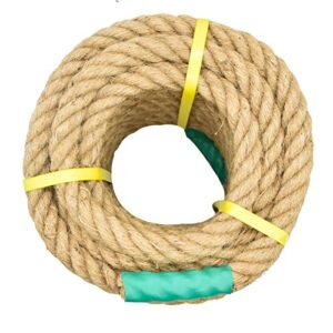 Jute Rope Natural Jute Manila Rope Nautical Hemp Rope Twisted Natural Thick Heavy Duty Rope for Crafts, Bundling,Anchor, Hammock, Nautical, Tug of War, Railings,Decorate (1 in X 50 Ft)