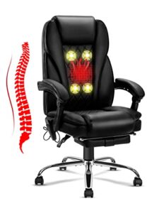 noblemood heated massage office chair ergonomic high back reclining computer chair height adjustable swivel executive desk chairs with footrest and lumbar pillow (black)