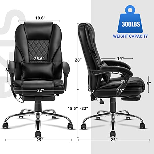 NOBLEMOOD Heated Massage Office Chair Ergonomic High Back Reclining Computer Chair Height Adjustable Swivel Executive Desk Chairs with Footrest and Lumbar Pillow (Black)