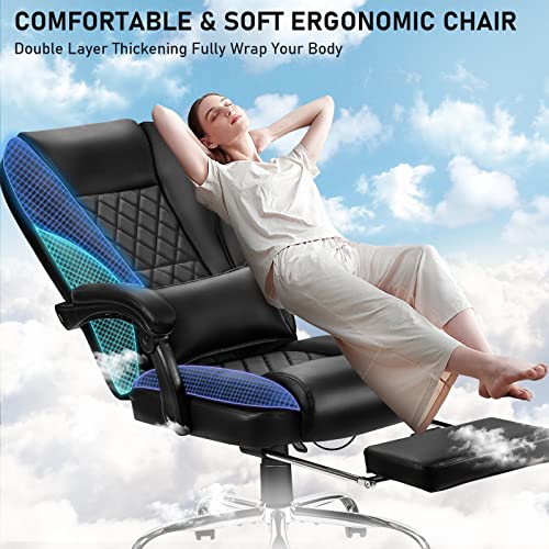 NOBLEMOOD Heated Massage Office Chair Ergonomic High Back Reclining Computer Chair Height Adjustable Swivel Executive Desk Chairs with Footrest and Lumbar Pillow (Black)