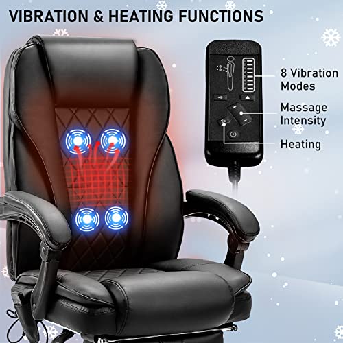 NOBLEMOOD Heated Massage Office Chair Ergonomic High Back Reclining Computer Chair Height Adjustable Swivel Executive Desk Chairs with Footrest and Lumbar Pillow (Black)