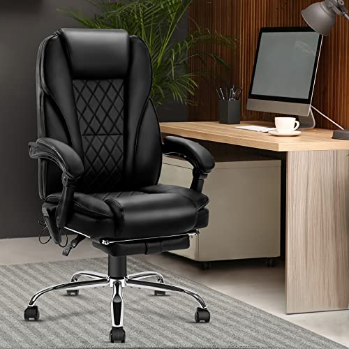 NOBLEMOOD Heated Massage Office Chair Ergonomic High Back Reclining Computer Chair Height Adjustable Swivel Executive Desk Chairs with Footrest and Lumbar Pillow (Black)