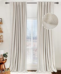 100% blackout shield linen blackout curtains for bedroom 84 inches long,back tab/rod pocket living room drapes,thermal insulated textured blackout curtains 2 panels set,50" w x 84" l,cream
