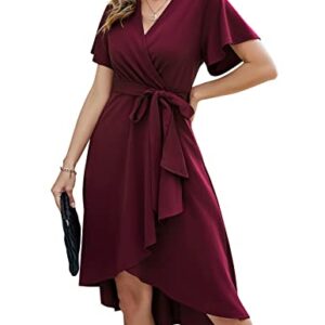 Church 1950s Dress for Women Vintage Elegant Ruffle A Line Casual Cocktail Party Modest Dress for Special Occasions Wine Red XL