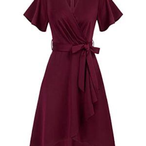 Church 1950s Dress for Women Vintage Elegant Ruffle A Line Casual Cocktail Party Modest Dress for Special Occasions Wine Red XL