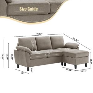 Pingliang Home 79" Convertible Sectional Sofa, Small L Shaped Couch with Reversible Chaise, Modern Linen Fabric 3-Seat Sofa Couches for Living Room, Apartment and Small Space (Beige)