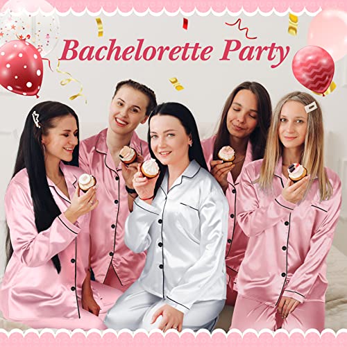 Unittype Women Silk Pajama Set Long Sleeve Silk Sleepwear Satin 2 Pcs Classic Button Down Pajamas for Bride Wedding Party (Pink, M-L)