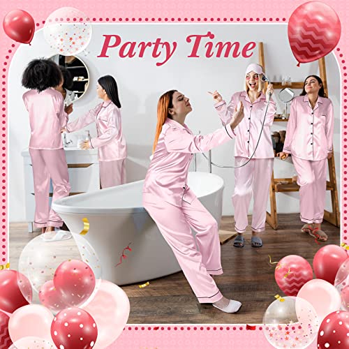 Unittype Women Silk Pajama Set Long Sleeve Silk Sleepwear Satin 2 Pcs Classic Button Down Pajamas for Bride Wedding Party (Pink, M-L)