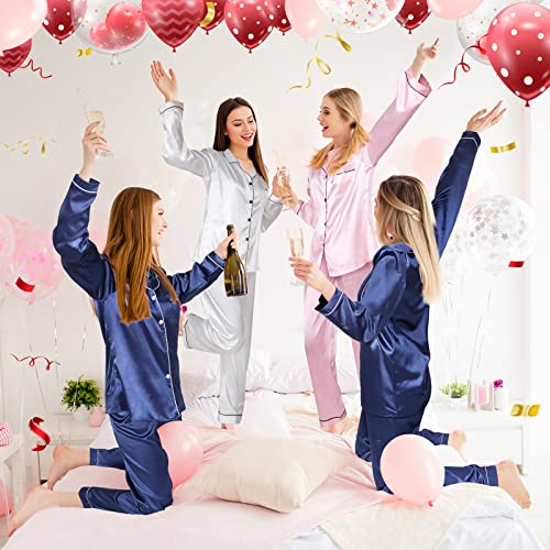 Unittype Women Silk Pajama Set Long Sleeve Silk Sleepwear Satin 2 Pcs Classic Button Down Pajamas for Bride Wedding Party (Pink, M-L)