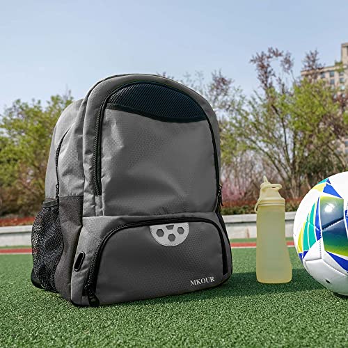 Mkour Soccer Bag, Soccer Backpack for Football Basketball Volleyball, Boys Girls Soccer Bags with Ball Compartment and Ball Holder (Grey)