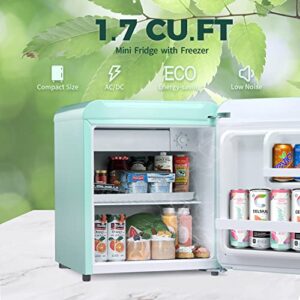 Crzoe 1.7Cu.Ft Mini Fridge with Freezer, Compact Refrigerator 42 dB, Energy Saving, Removable Shelf, for Bedroom, Kitchen, Office & Dorm (Green)