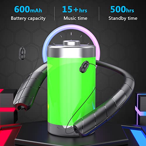 Xmenha Neckband Bluetooth Headphones/Speaker 2 in 1, Around The Neck Bluetooth Headphones Wireless Earbuds with Microphone 15H Playtime, Waterproof Running Workout Sports Earphones for Android iPhone