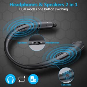 Xmenha Neckband Bluetooth Headphones/Speaker 2 in 1, Around The Neck Bluetooth Headphones Wireless Earbuds with Microphone 15H Playtime, Waterproof Running Workout Sports Earphones for Android iPhone