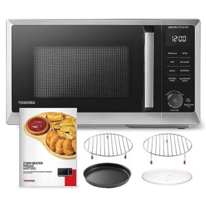 toshiba 6-in-1 inverter microwave oven air fryer combo, master series countertop microwave, healthy air fryer, broil, convection, speedy combi, even defrost, sound on/off 27 auto menu stainless steel